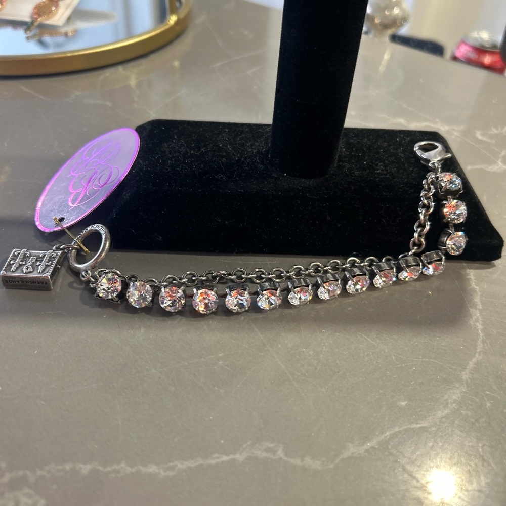 French Kande Sterling Silver Clad Crystal Chain Bracelet with Swarovski Crystal - Picture 5 of 7